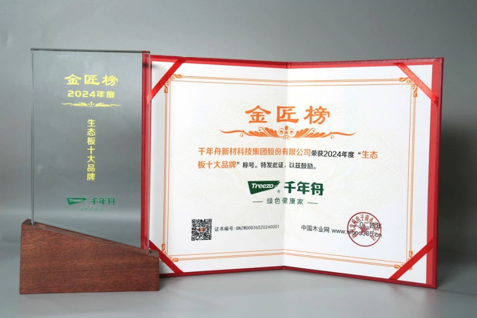 喜報！千年舟榮獲金匠榜「生態板十大品牌、阻燃板十大品牌」雙料大獎
