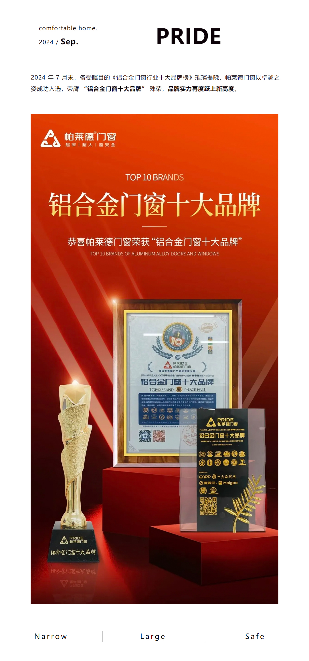 帕萊德門窗榮膺&ldquo;鋁合金門窗十大品牌&rdquo;，品牌實(shí)力再攀新高！