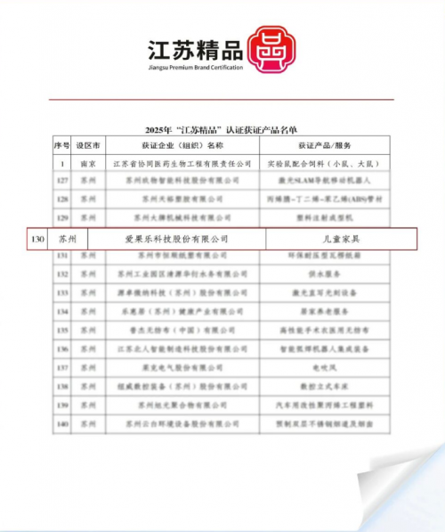 愛果樂榮獲"江蘇精品"認證，700萬家庭信賴的省級質量標桿